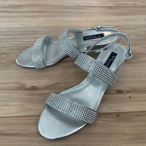 Nina NY Silver Strappy Rhinestone Wedge Sandal
